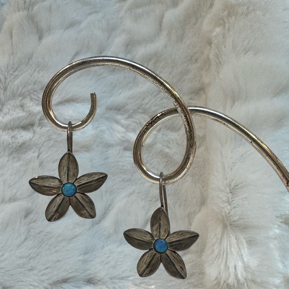 Silver Floral Earrings with Turquoise Accents